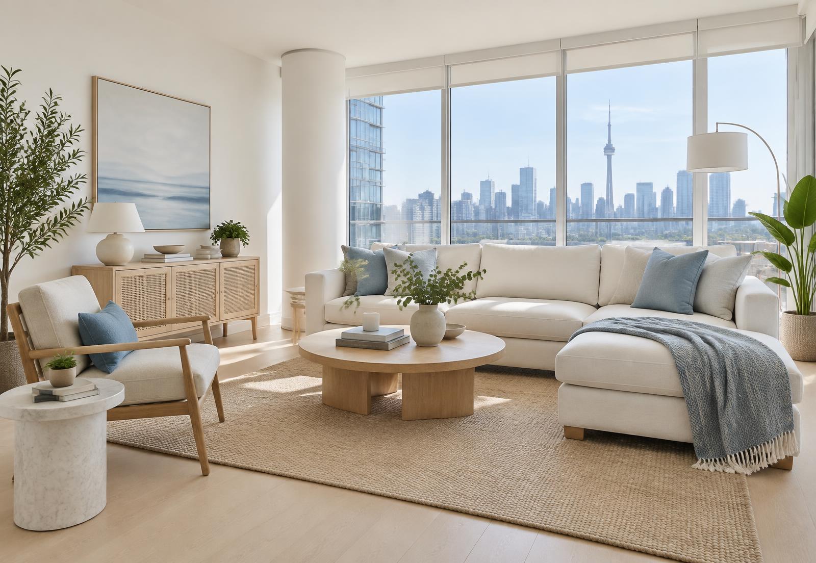 Bright, freshly cleaned Toronto condo living room with natural light